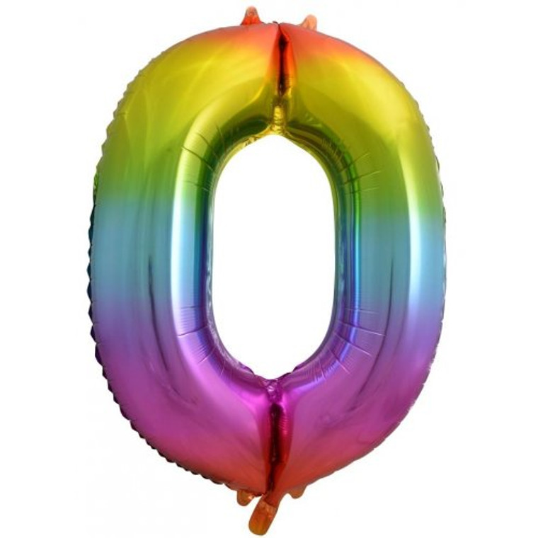 34inch Decrotex Foil Balloon Number Rainbow Splash #0 Pack 1