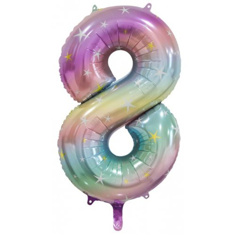 34inch Decrotex Foil Balloon Number Pastel Rainbow #8 Pack 1