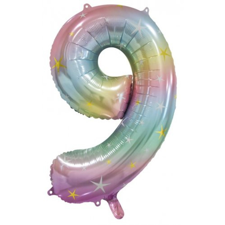 34inch Decrotex Foil Balloon Number Pastel Rainbow #9 Pack 1