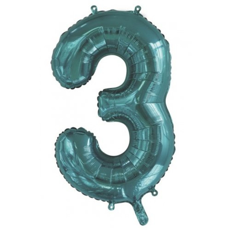 34inch Decrotex Foil Balloon Number Teal #3 Pack 1