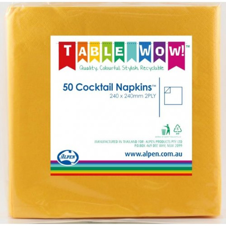 Yellow Cocktail Napkin 25x25cm 2ply P50