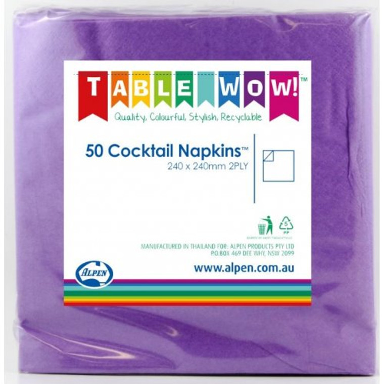 Purple Cocktail Napkin 25x25cm 2ply P50 X 24 (1200 Napkins)