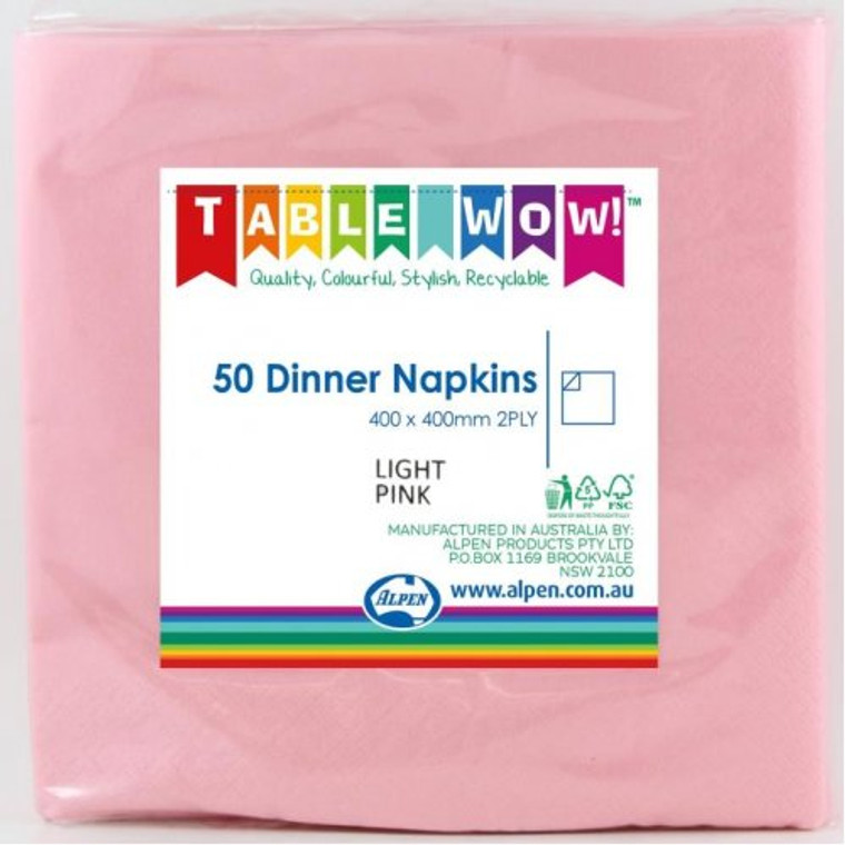 Light Pink Dinner Napkin 40x40cm 2ply P50 X 24 (1200 Napkins)