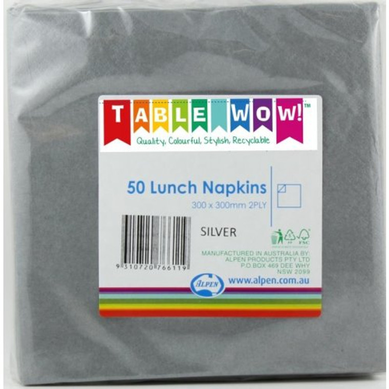 Silver Lunch Napkin 33x33cm 2ply P50 X 24 (1200 Napkins)