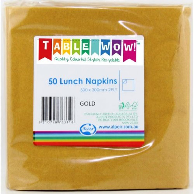 Gold Dinner Napkin 40x40cm 2ply P50 X 24 (1200 Napkins)