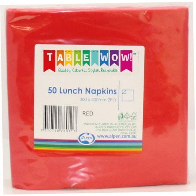Red Lunch Napkin 33x33cm 2ply P50 X 24 (1200 Napkins)