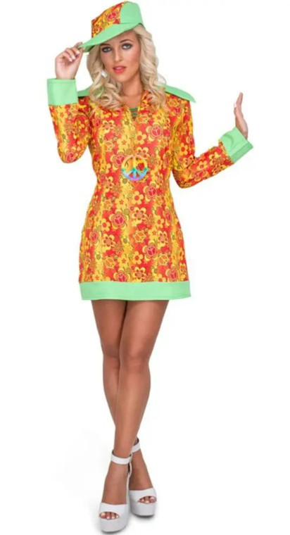 Groovy Women's 1960's Orange Hippie Costume - Large