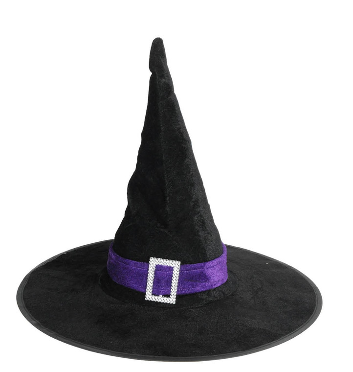 Velvet Black Witch Hat With Purple Band