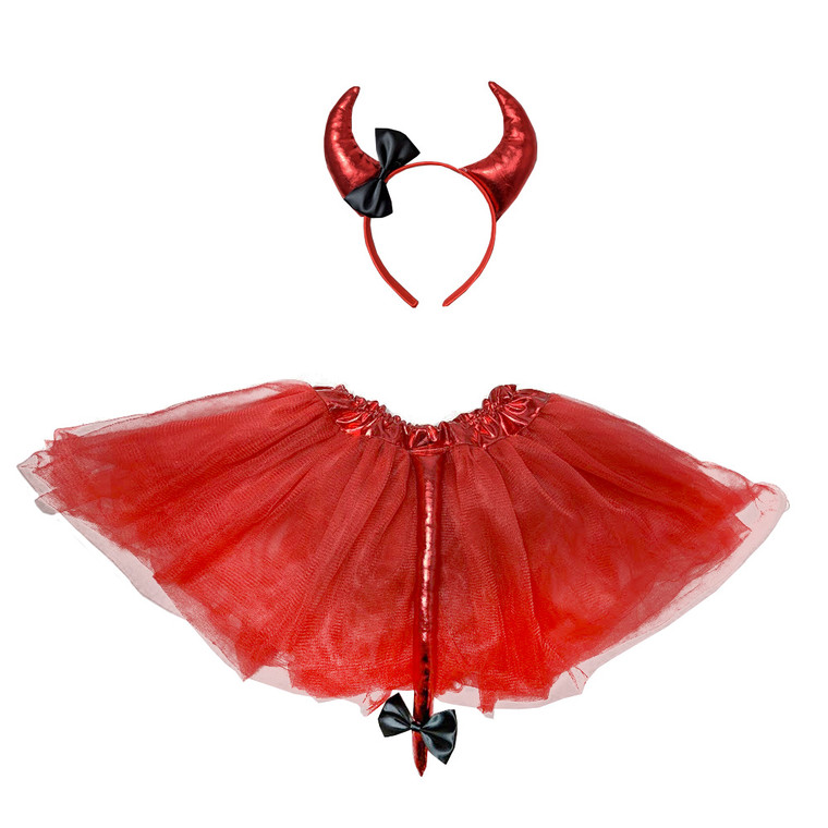 Devil Set W/Tutu W/ Tail , Devil Headband And Bowtie