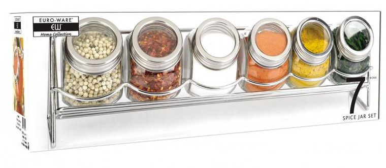 7 Piece Glass/Chrome Spice Rack 6.05oz Each Jar (38cm x 9cm stand)