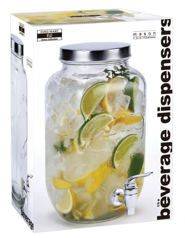 Glass Mason Jar Beverage Dispenser 3.3L