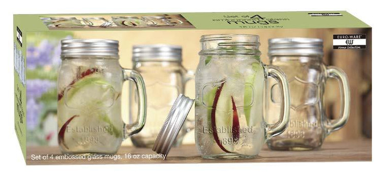 Glass Mason Jar Mug Set w/Lids 16oz