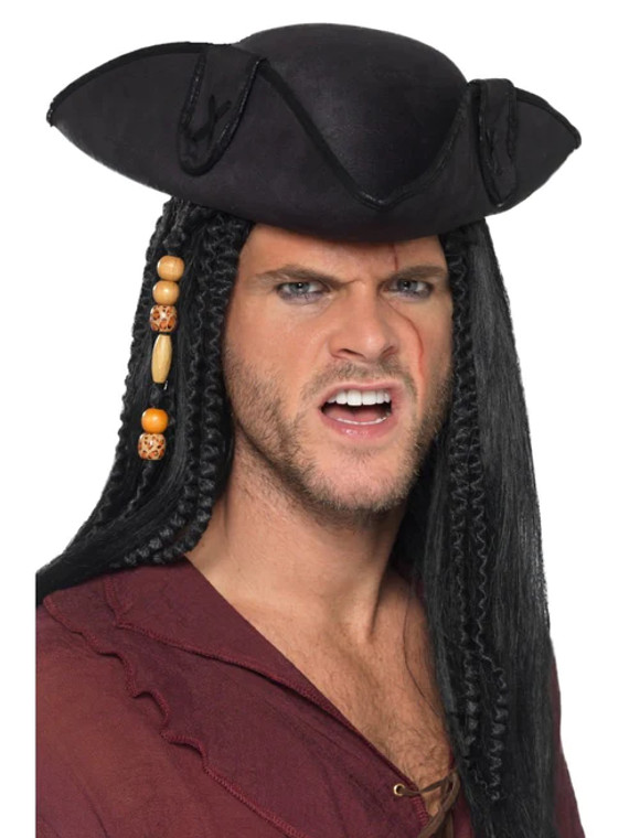 Black Tricorn Pirate Captain Hat