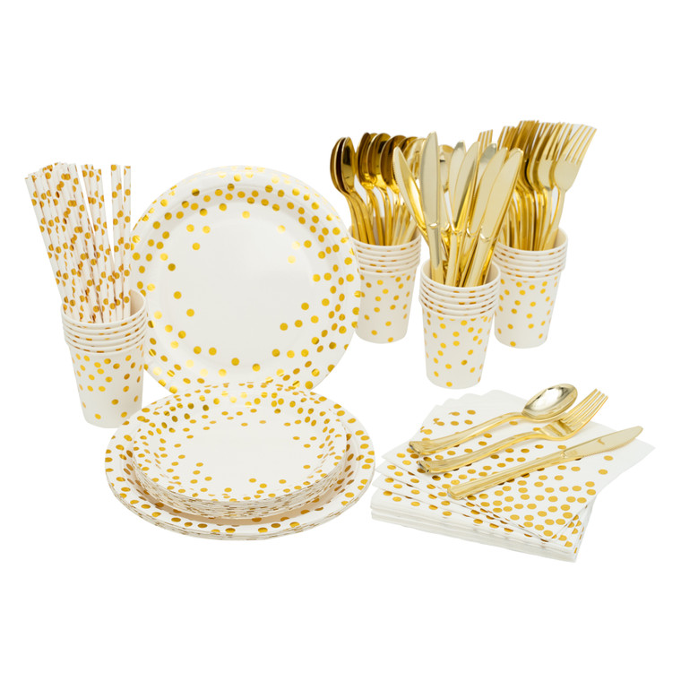 Paper Dinner Set 25/Set - Polka Dot Gold