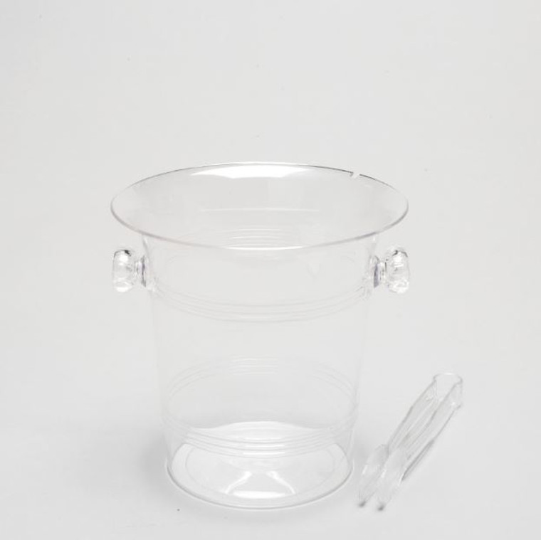 Plastic Ice Bucket with Tong - Clear 6"