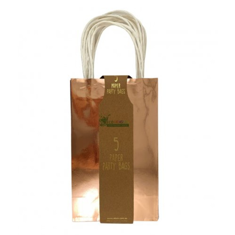 Party Bag Paper 215x130x80mm Metallic Rose Gold Pack 5