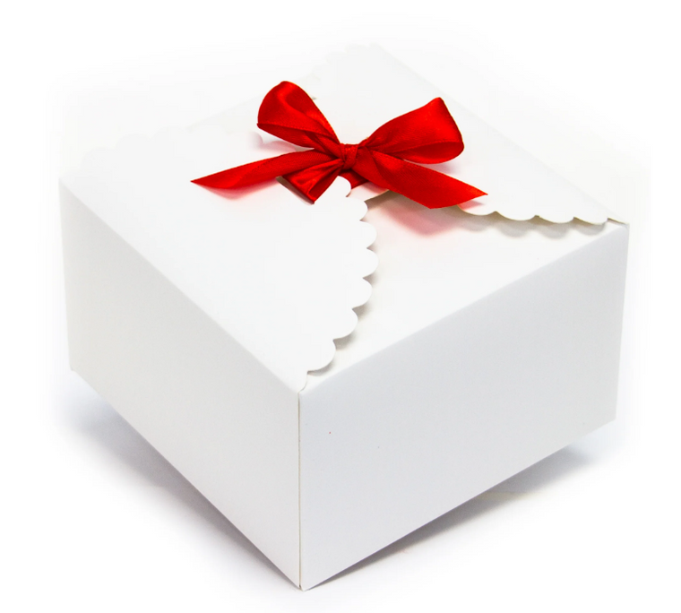 Flower Edge White Gift Boxes with Red Ribbons 12pc