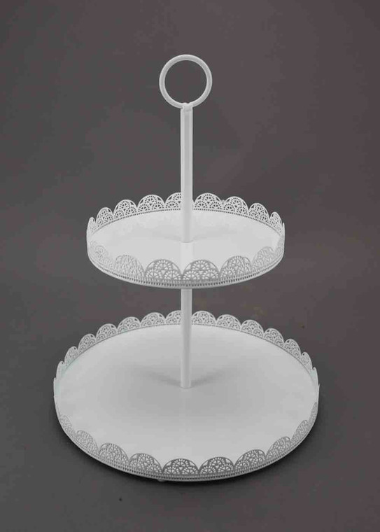 2 Tier Round White Cake Stand - 30cm x 30cm x 39cm