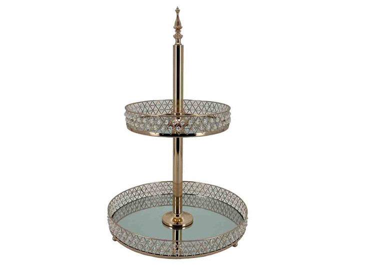 2 Tier Gold Cake Stand with Crystals - 35cm x 35cm x 55cm