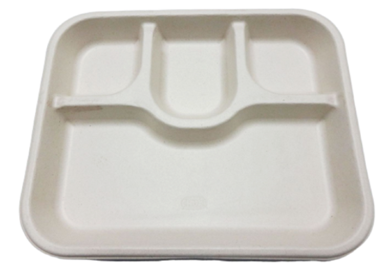 4 Compartment Sugarcane Meal Tray 20pc - 280mm x 220mm