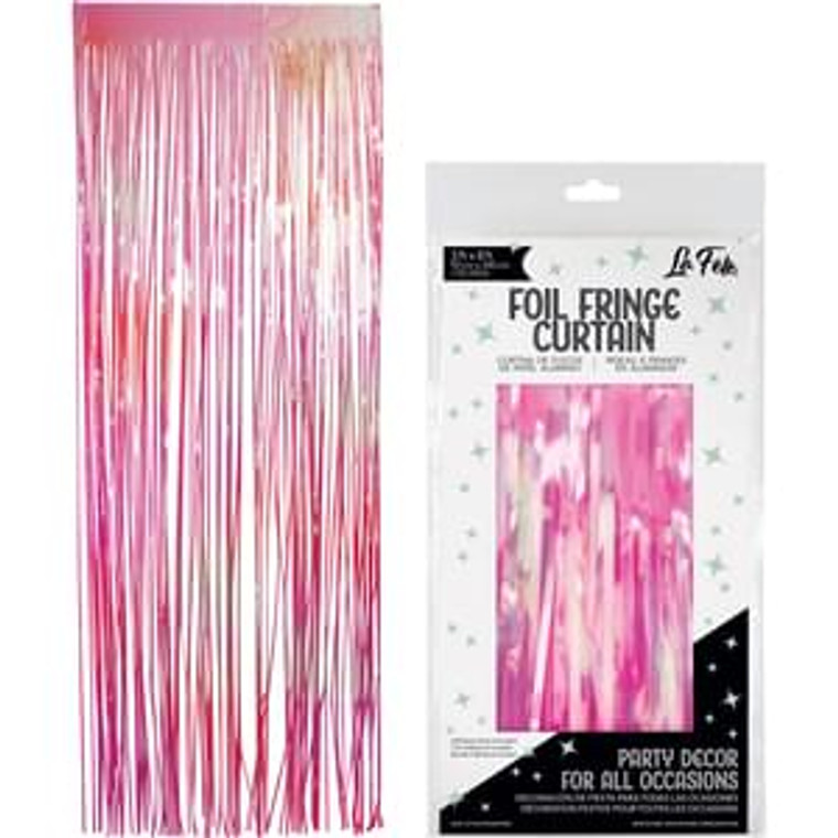 Hot Pink Iridescent Foil Fringe Foil Curtain 3ft Wide x 8ft Long