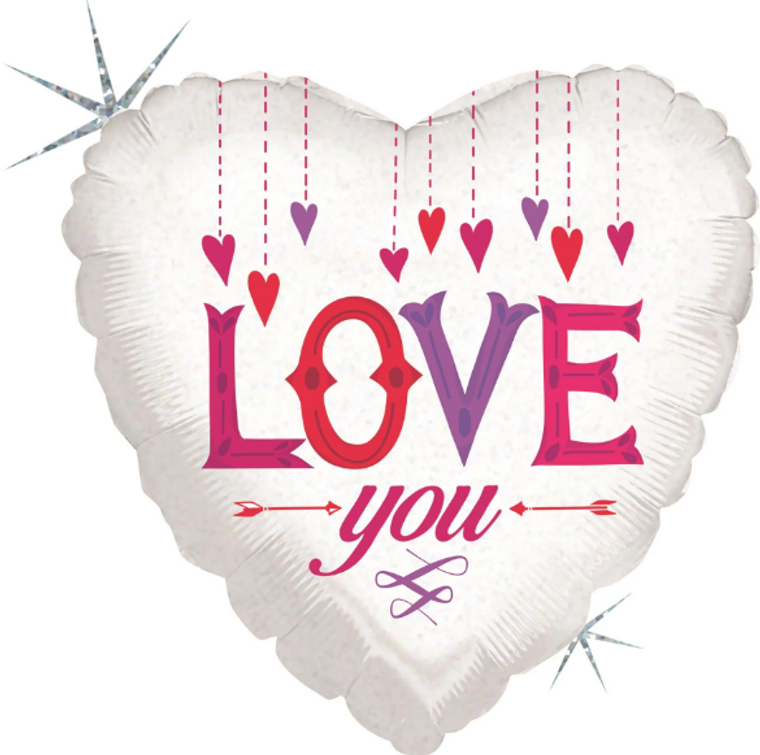 "Love You" Hanging Hearts Foil Balloon 45cm