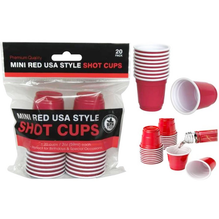 Mini Red USA Style Shot Plastic Cups 60ml Reusable Party BPA FD