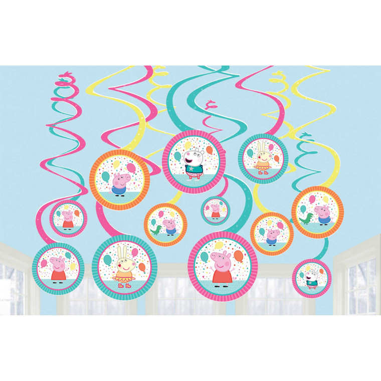 Peppa Pig Confetti Party Spiral Swirls Hanging Decorations 12pk