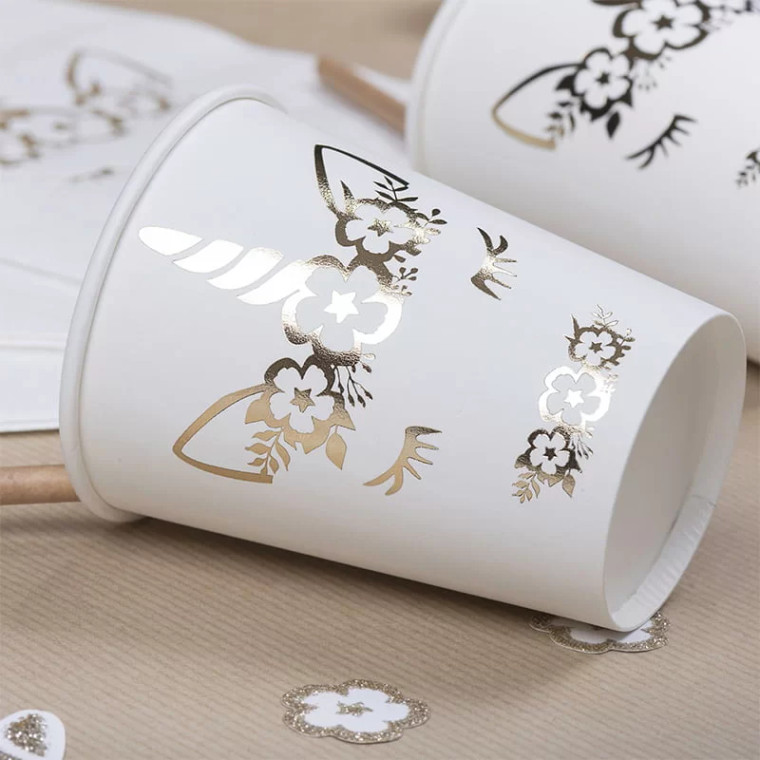 6 Gold Foil Unicorn Paper Cups