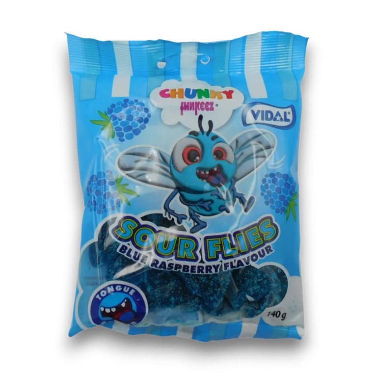 Vidal Chunky Sour Flies Blue Raspberry Bag 140g