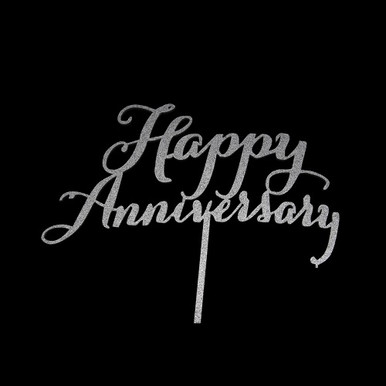 Happy Anniversary Cake Topper - Silver | Discount Party Warehouse