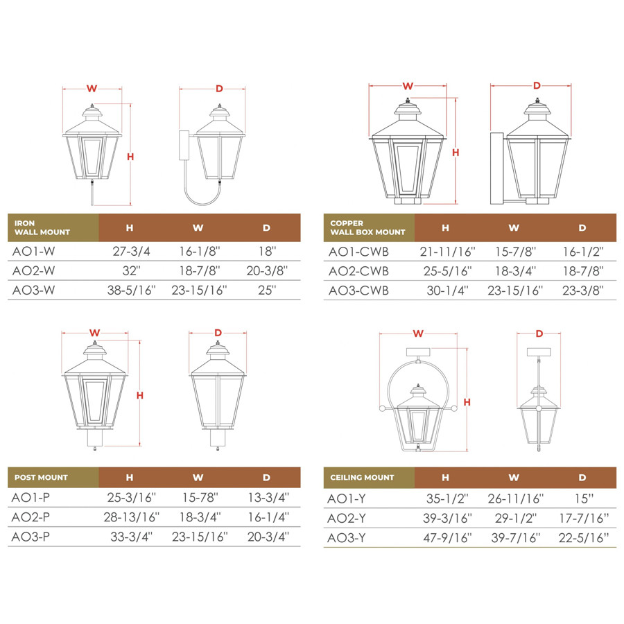 【ボクくん様用】LANTERN / Dimensions The Athena Copper Lantern - Residential Size | American Gas Lamp Works