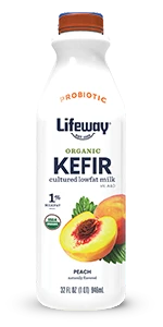 Organic Peach Low Fat Kefir, Lifeway, 32 oz, Pack of 6