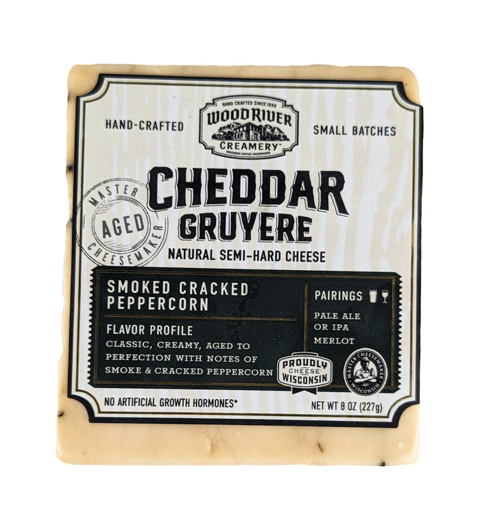 Wood River Creamery Cheddar Gruyere Smoked Cracked Peppercorn 8 oz - Front View
