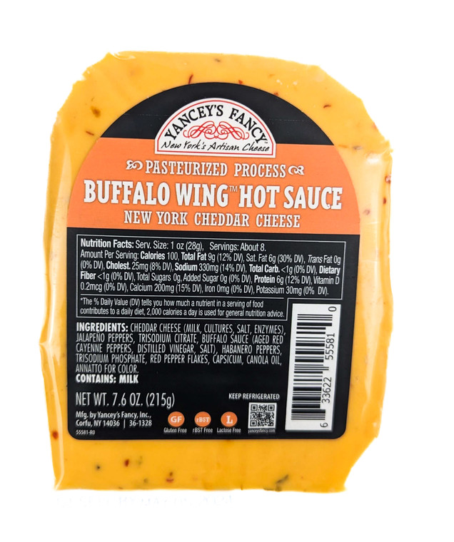 Yancey's Fancy -Buffalo Wing Hot Sauce Cheddar Cheese 7.6 oz - Front View