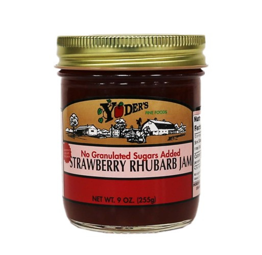 Yoder's Sweetened Only with Fruit Juices, No Granulated Sugars Added Strawberry Rhubarb Jam – 9oz Jar
