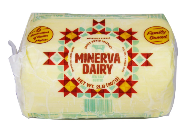 MINERVA AMISH STYLE ROLL BUTTER. SALTED. 2 LB.