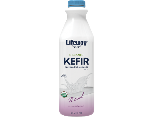 LIFEWAY ORGANIC PROBIOTIC WHOLE MILK PLAIN KEFIR. 32 OZ 6 PACK