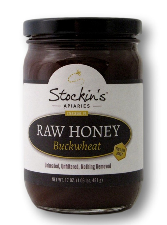 STOCKIN'S UNHEATED AND UNFILTERED RAW BUCKWHEAT HONEY. 17 OZ