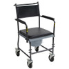 Upholstered Drop Arm Wheeled Commode Footrests Removed