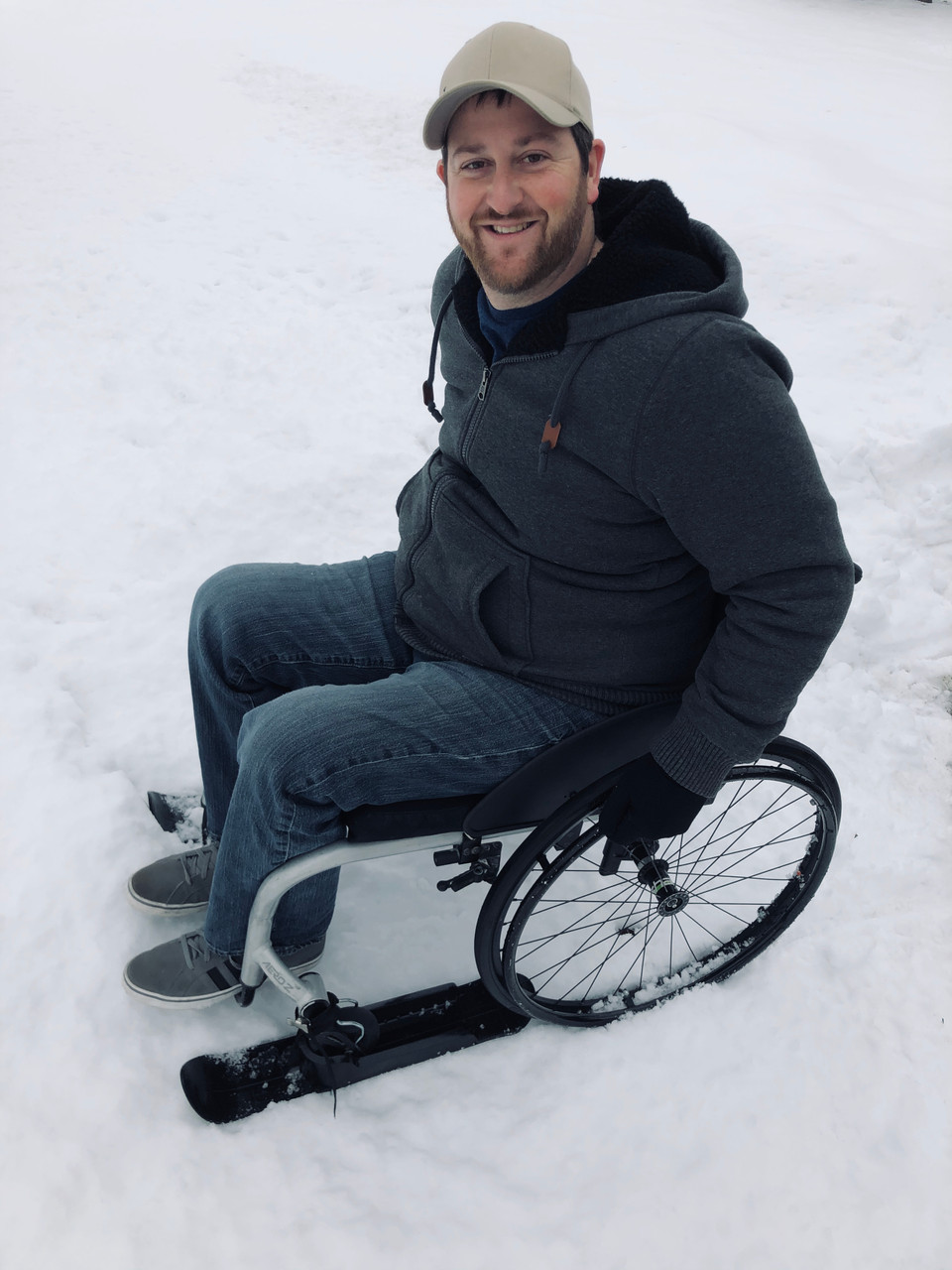 Slick Skis On wheelchair in the snow