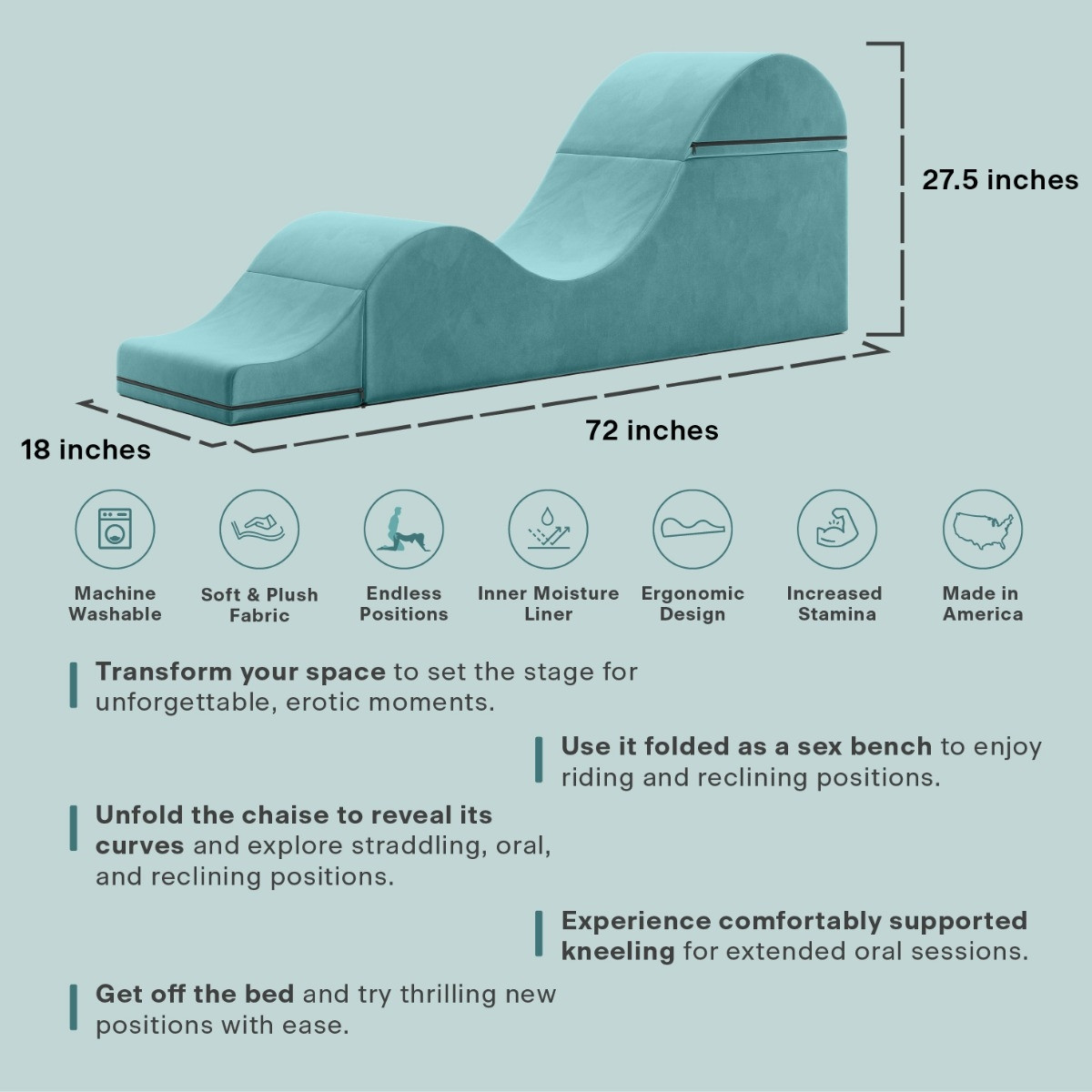 Aria Convertible Sex Chair and Bed Bench Size Graphic
