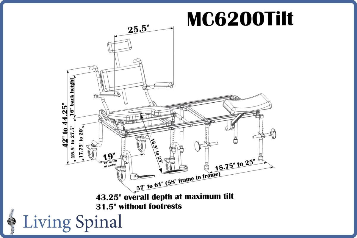Nuprodx MC6200-Tilt Commode Chair Tub Access Slider Dimension