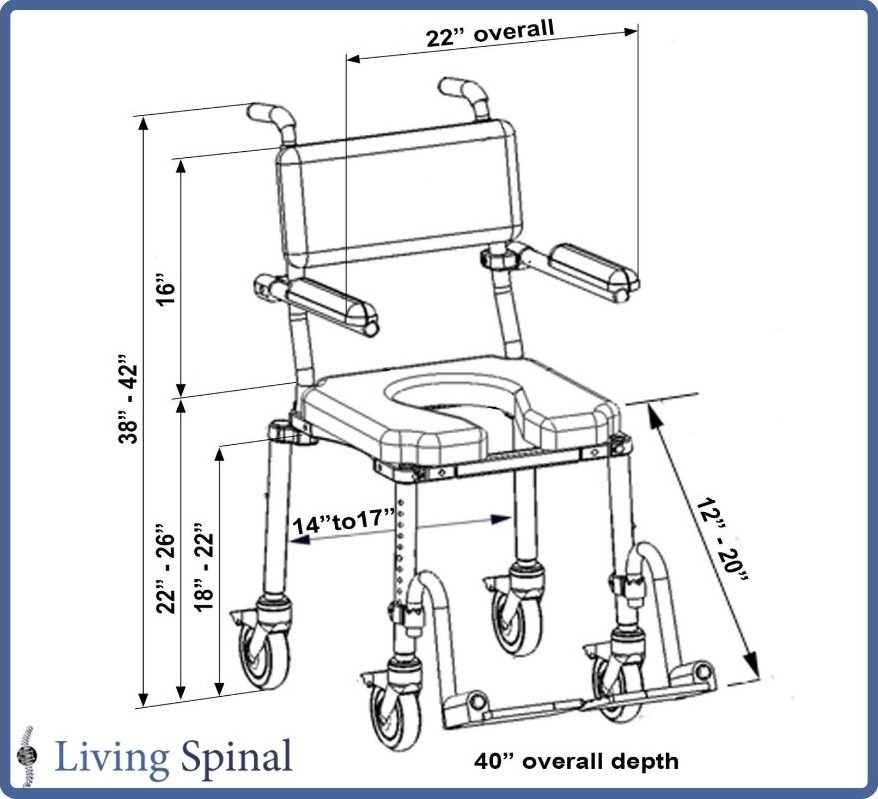 MC4000 Pediatric Mobile Shower Commode Chair by Nuprodx Product Measurements Living Spinal