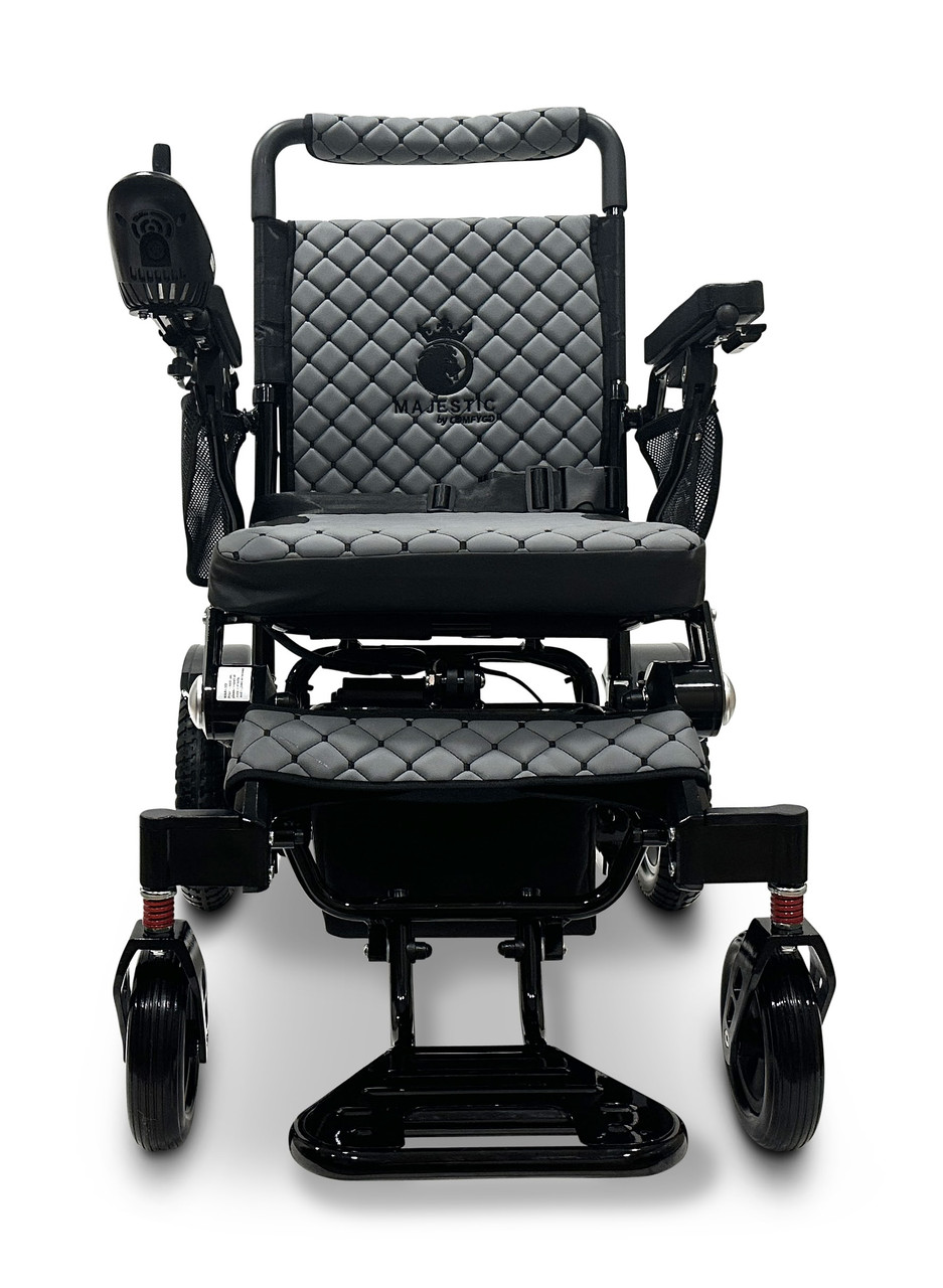 MAJESTIC IQ-7000 Auto Folding Remote Controlled Electric Wheelchair Black Frame Gray Textile