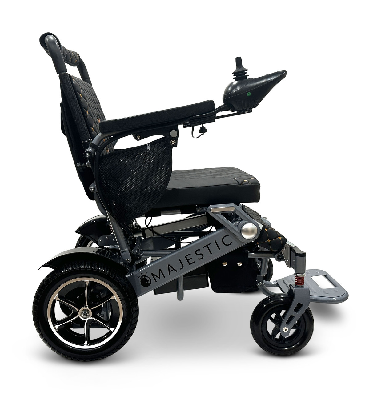 MAJESTIC IQ-7000 Auto Folding Remote Controlled Electric Wheelchair Silver Frame Black Textile