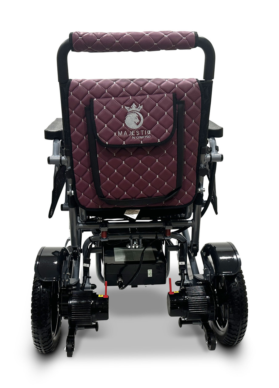 MAJESTIC IQ-7000 Auto Folding Remote Controlled Electric Wheelchair Silver Frame Purple Textile