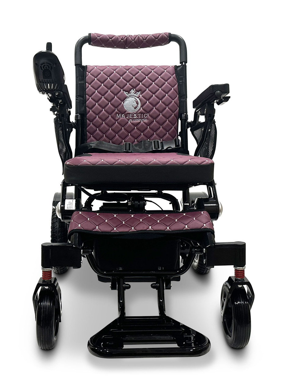 MAJESTIC IQ-7000 Auto Folding Remote Controlled Electric Wheelchair Black Frame Purple Textile