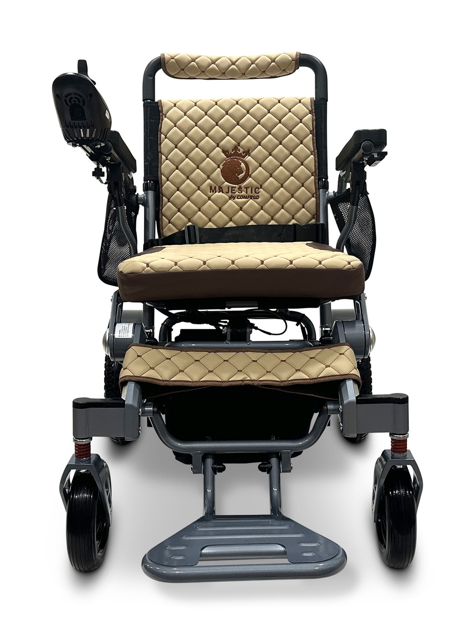 MAJESTIC IQ-7000 Auto Folding Remote Controlled Electric Wheelchair Silver Frame Coffee Textile