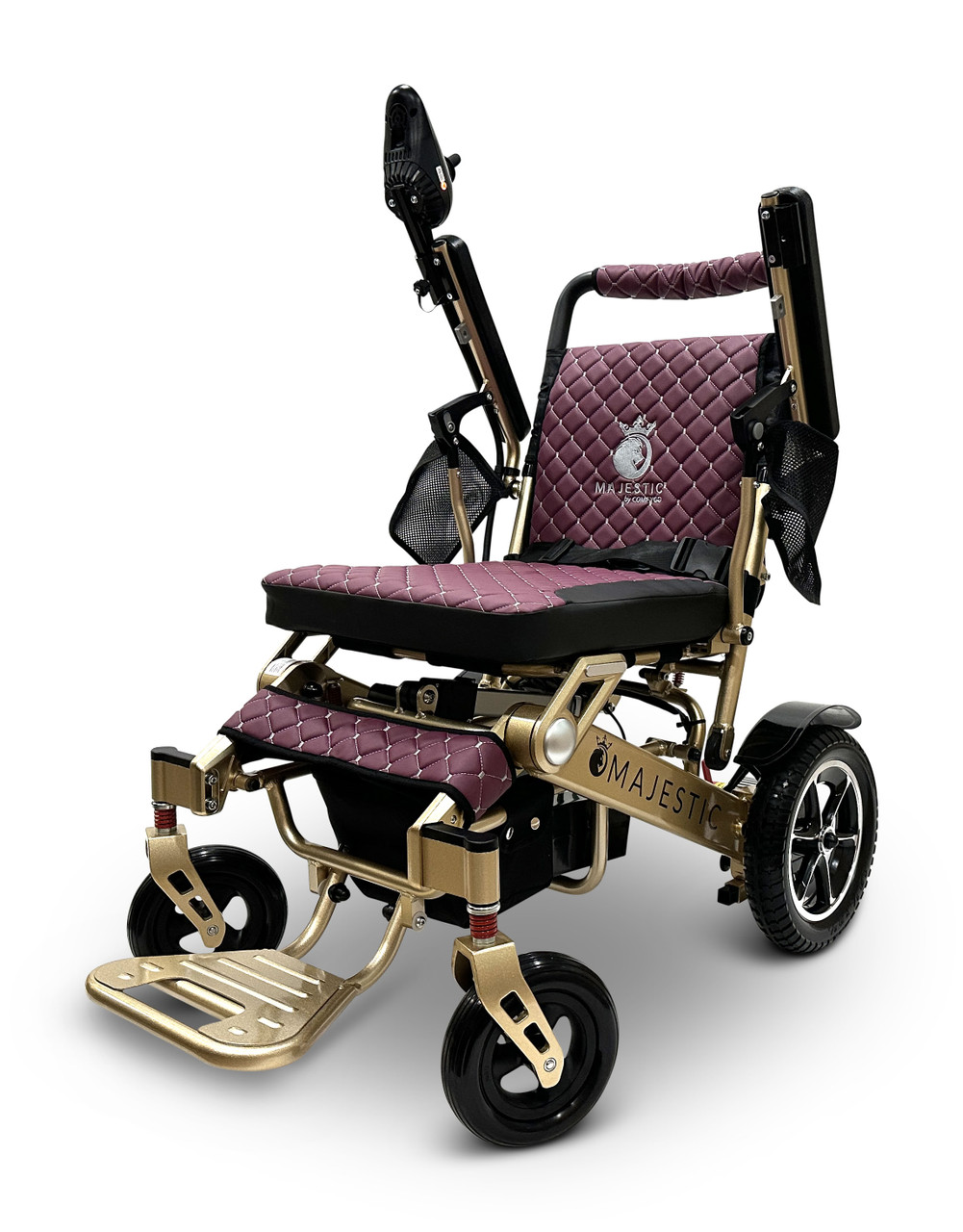 MAJESTIC IQ-7000 Auto Folding Remote Controlled Electric Wheelchair Bronze Frame Purple Textile